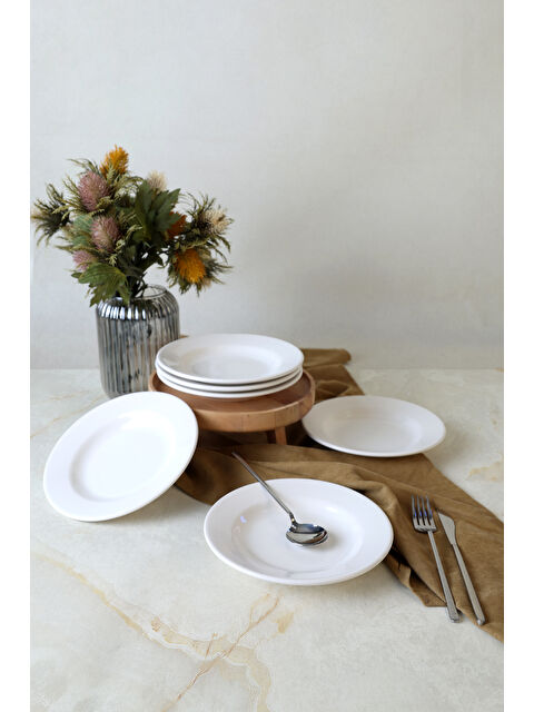 Keramika Beyaz Linda Yemek Tabağı 21 Cm 6 Adet - S000502367-20063