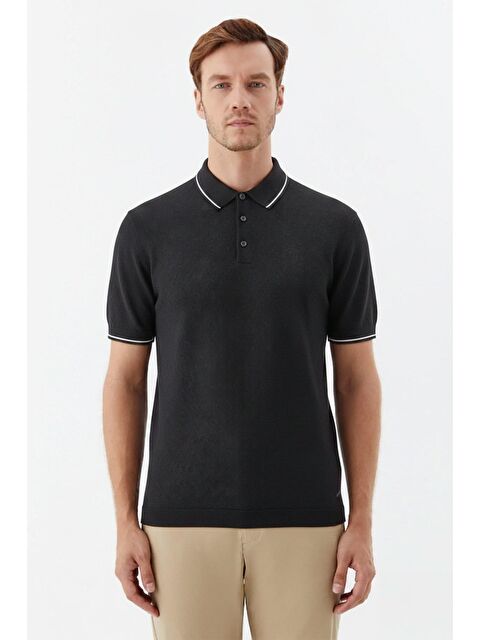 Sabri Özel Erkek Antrasit Slim Fit %100 Pamuk Jakarlı Triko Polo Yaka Tişört - S000525517-29666