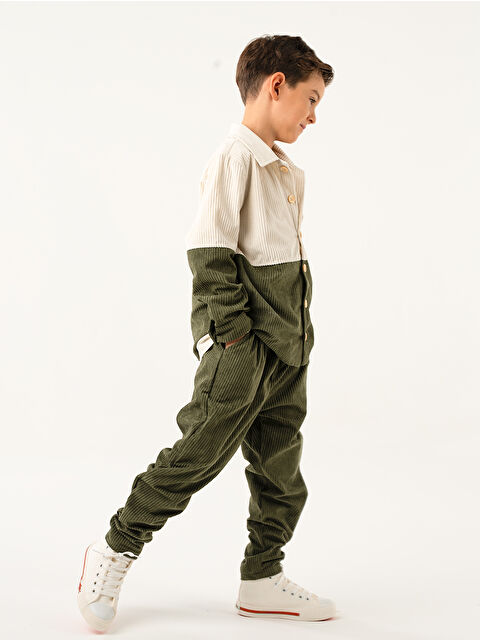 Catz Kids Erkek Çocuk Krem Haki Kadife Retro Pantolon Gömlek Takım - S000481417-37303