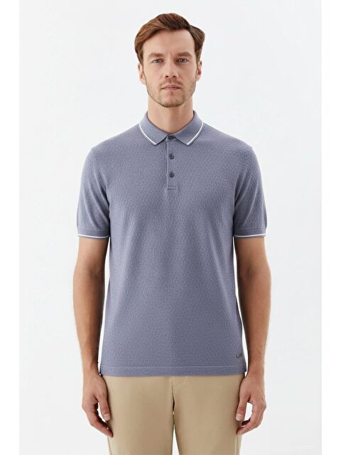 Sabri Özel Erkek Gri Slim Fit %100 Pamuk Jakarlı Triko Polo Yaka Tişört - S000525519-20600