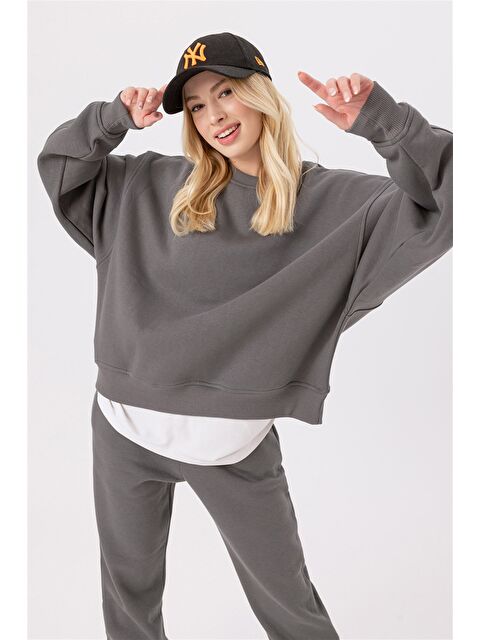 gothamVibes Kadın Vibe Oversize Antrasit Sweatshirt - S000436132-29666