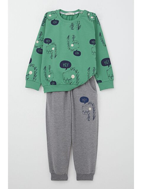 Breeze Erkek Çocuk Eşofman Takımı Sevimli Dinozor Desenli Mint Yeşili (1.5-5 Yaş) - S000356007-1180