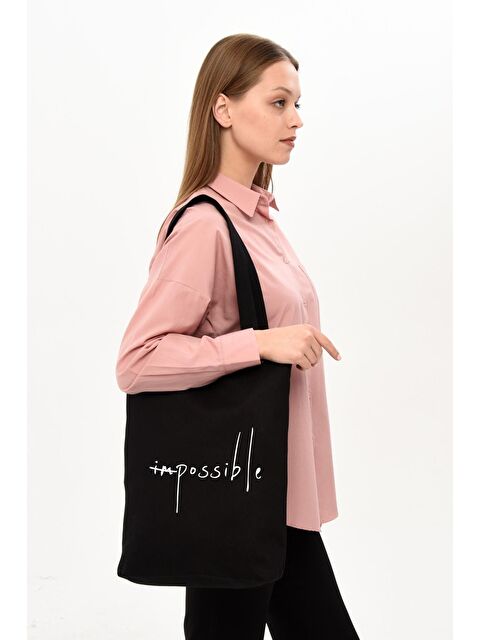Bagg Siyah Kanvas Impossible Baskılı Çanta - S000149332-19351