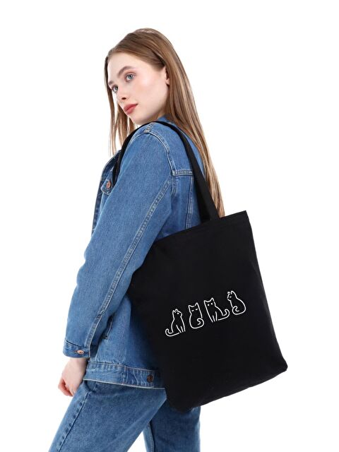 Bagg Siyah Kanvas Minik Kediler Baskılı Çanta - S000149337-19351