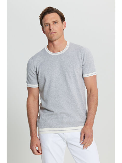 Altınyıldız Classics Erkek Açık Gri-Melanj %100 Pamuk Standart Fit Bisiklet Yaka Triko Tişört