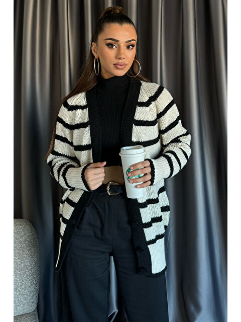 Gülseli Çizgili Kadın Triko Hırka - S000311823-19966