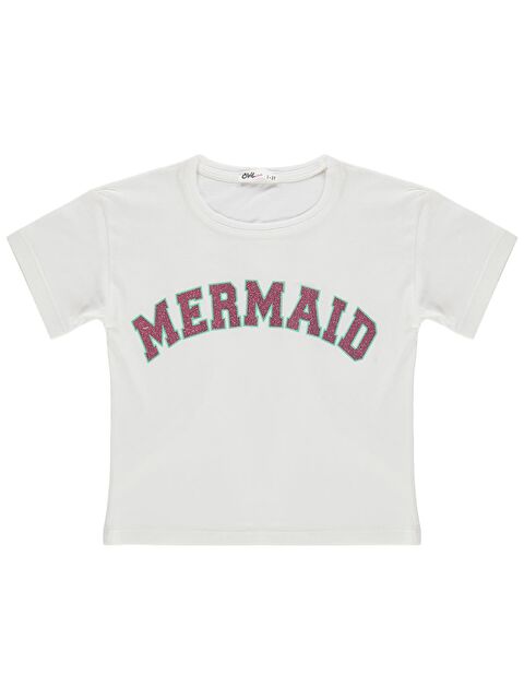 Civil Girls Mermaid Baskılı 2-5 Yaş Tişört - Kırık Beyaz