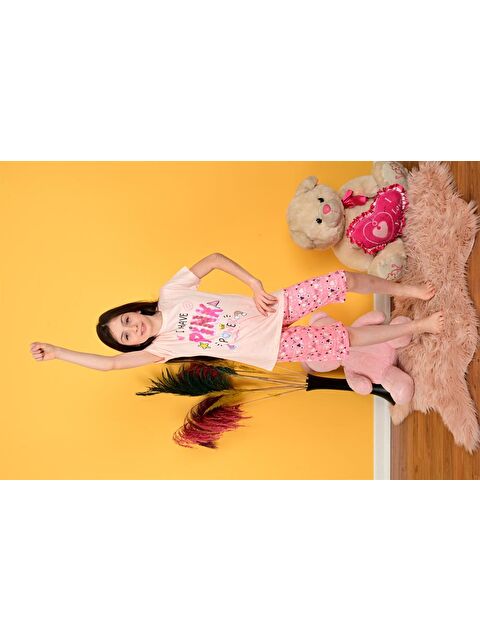 Vitmo Kız Çocuk Kapri Pijama Takımı Pink Somon - S000327778-24085