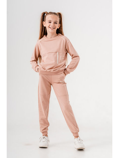 Mışıl Kids Enjoy The Now Çiçek Baskılı Garni Fermuar Detaylı Biyeli Kız Çocuk Alt-Üst Eşofman Takımı - S000281048-19928