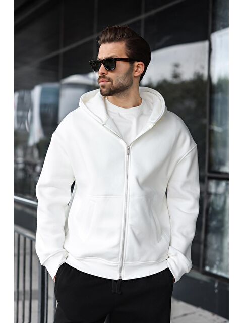 Madmext Ekru Fermuarlı Kapüşonlu Erkek Hırka E7174 - S000465667-19965