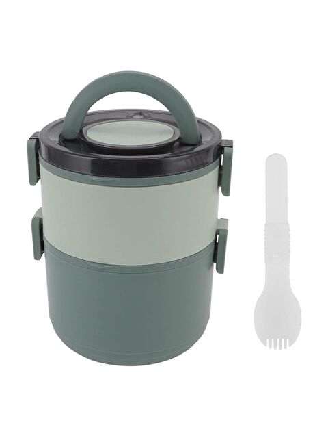 Noki Çift Katlı Taşıma Kulplu Paslanmaz Çelik Yuvarlak Beslenme Kabı 1600 ml (T0135) Haki - S000434400-18547