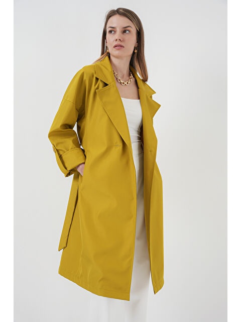 Bigdart 9104 Kruvaze Yaka Astarlı Trençkot - E.Yeşil - S000085429-37469