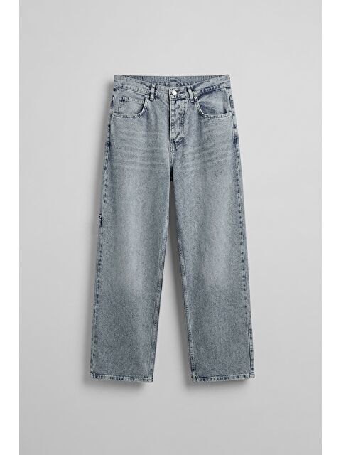 Abluka Online Erkek Baggy Fit Marangoz Cepli Jean Pantolon Açık Mavi