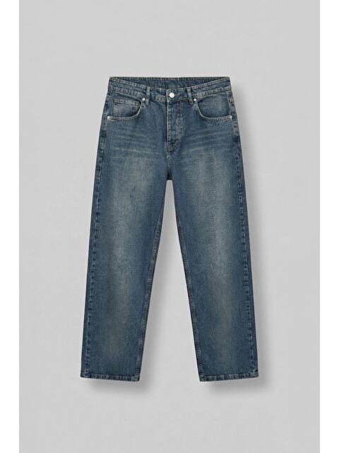 Abluka Online Erkek Baggy Fit Hafif Kontrast Yıkamalı Jean Pantolon Mavi