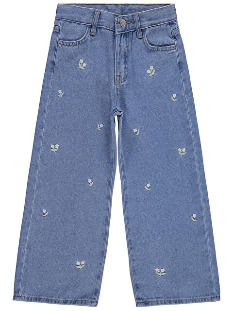 Civil Girls Çiçek Nakışlı 6-9 Yaş Pantolon Jean - Mavi