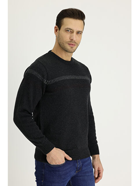 Kiğılı Bisiklet Yaka Regular Fit Yünlü Desenli Triko Kazak - S000404645-29666