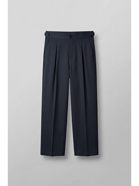 Abluka Online Erkek Süper Baggy Pileli Geniş Paça Gabardin Pantolon Lacivert