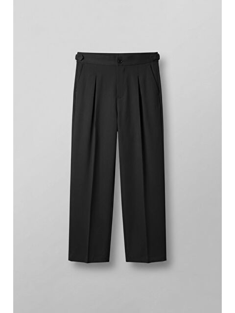 Abluka Online Erkek Süper Baggy Pileli Geniş Paça Gabardin Pantolon Siyah