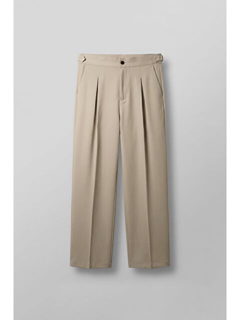 Abluka Online Erkek Süper Baggy Pileli Geniş Paça Gabardin Pantolon Bej