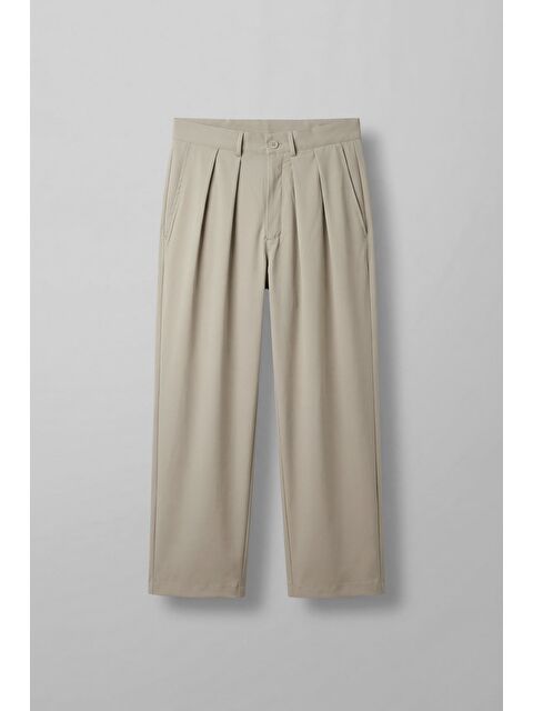 Abluka Online Erkek Baggy Fit Pileli Esnek Pantolon Bej
