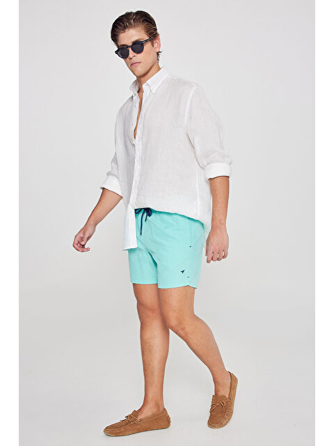 AC&Co / Altınyıldız Classics Erkek Mint Standart Fit Normal Kesim Cepli Hızlı Kuruyan Desenli Deniz Şortu