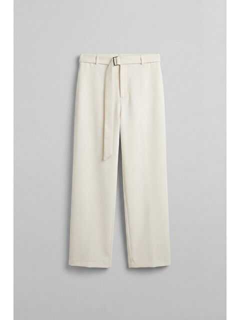 Abluka Online Erkek Baggy Fit Smart Casual Kemerli Pantolon Beyaz