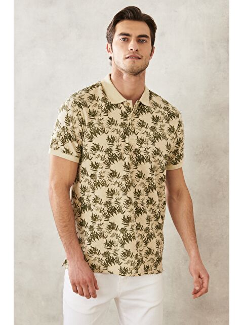 Altınyıldız Classics Erkek Bej-Haki Slim Fit Dar Kesim Desenli Polo Yaka Tişört