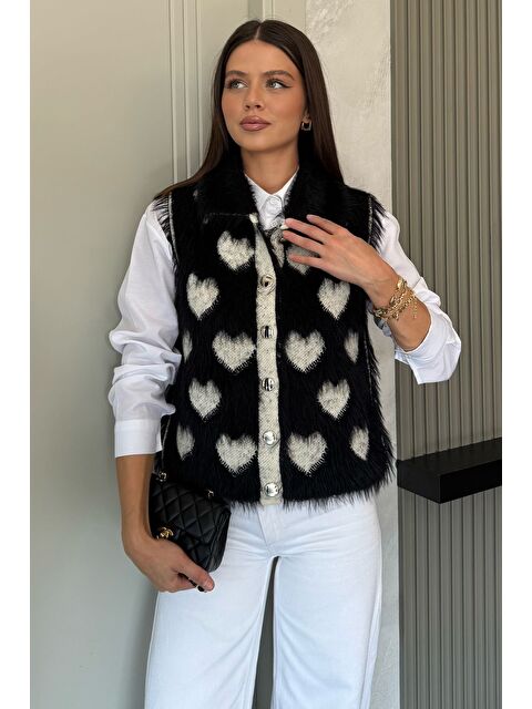 Gülseli Sakallı Kalpli Kadın Triko Yelek (s-m-l Uyumludur) - S000449197-19351