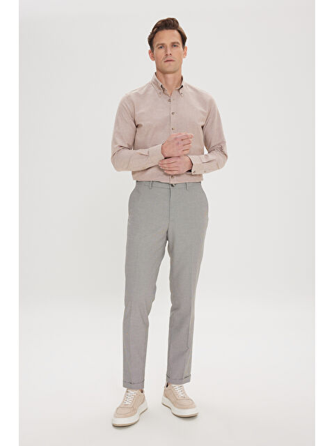 Altınyıldız Classics Erkek Kahve-Siyah Slim Fit Dar Kesim Yan Cepli Desenli Beli Lastikli Pantolon