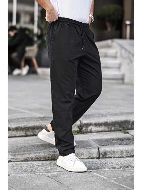 Tarz Cool Erkek Siyah Relaxed Fıt Pamuklu Keten Pantolon - S000391316-19351