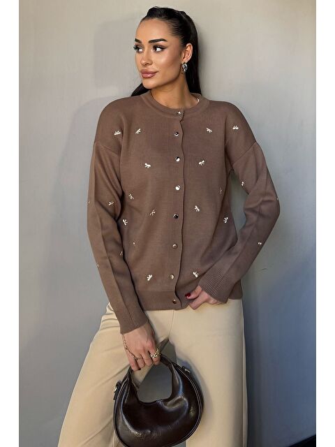 Gülseli Kadın Fiyonk Nakışlı Triko Hırka - S000449255-26429