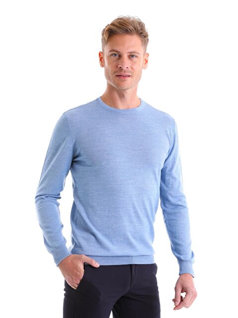 Hatemoğlu Mavi Comfort Fit Düz Bisiklet Yaka Yünlü Kazak - S000231863-17234