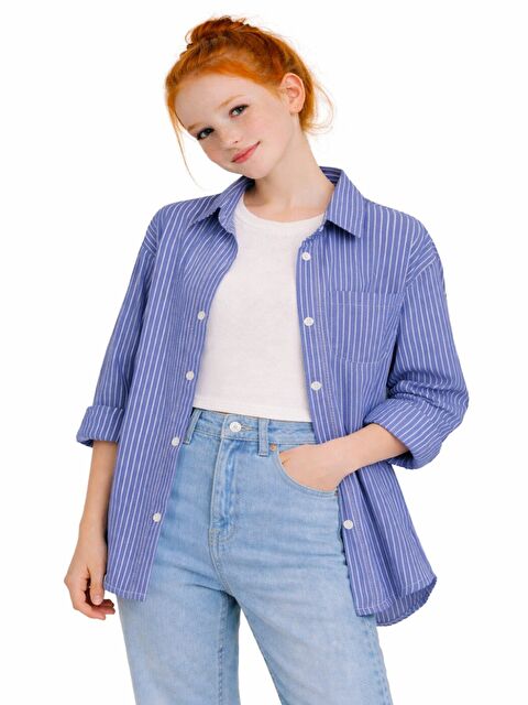 Ahengim Kız Çocuk Çizgili Taşı Crop Badili Gömlek Takım Ak2606 - S000530062-21164