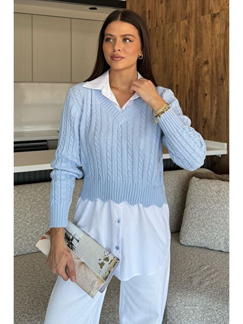 Gülseli Kadın Gömlek Garnili Örgü Detaylı Triko Bluz ( S-m-l Beden Uyumludur) - S000290598-17234