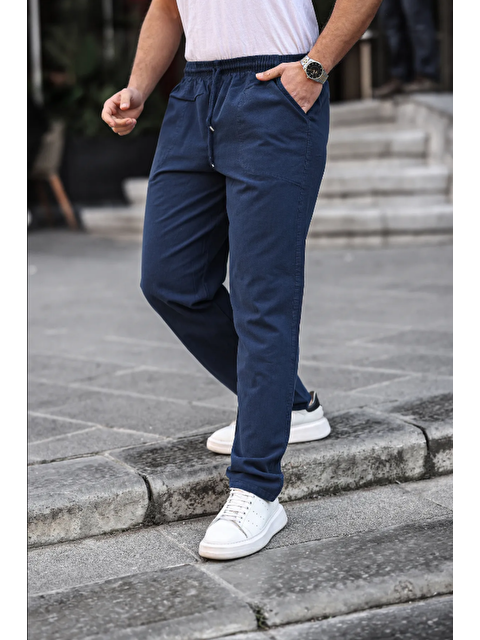 Tarz Cool Erkek Lacivert Relaxed Fıt Pamuklu Keten Pantolon - S000391316-21164