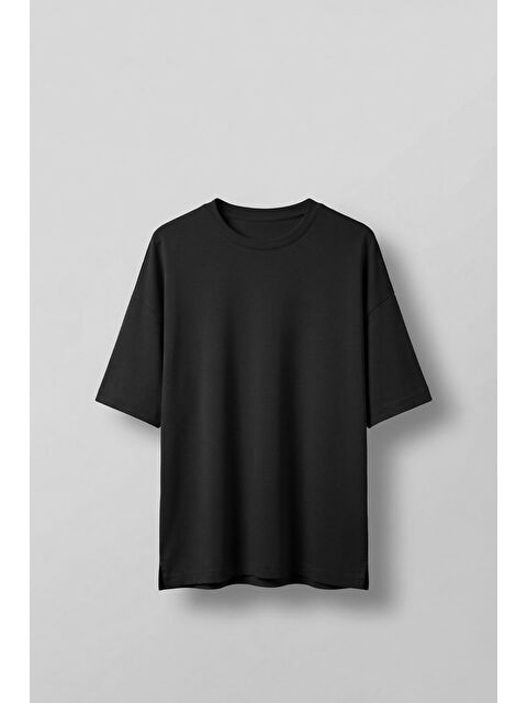 Abluka Online Erkek Oversize Esnek Kumaş Basic T-Shirt Siyah