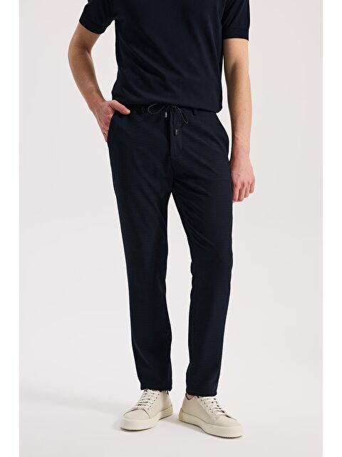 JAKAMEN Lacivert Comfort Fit Beli Lastikli Esnek Kumaş Jogger Pantolon