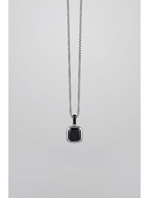 Abluka Online Unisex Minimal Taş Detaylı Çelik Kolye Siyah/Gümüş