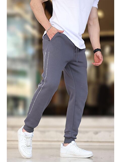 Madmext Füme  Paçası Lastikli Yandan Şeritli  Baskılı Erkek Jogger Eşofman Altı 6551 - S000267574-33408