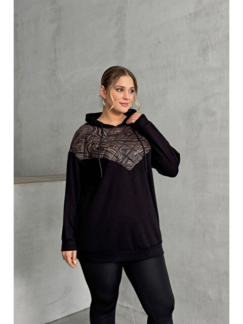 Stil Diva Büyük Beden Uzun Kollu Kapüşonlu Kapitone Detaylı Sweatshirt 300319 - S000324905-19351