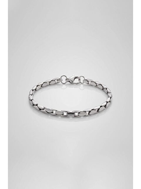 Abluka Online Erkek Oval Halka Zincir Çelik Bileklik Gümüş