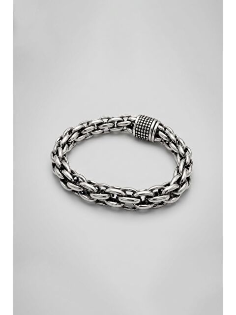 Abluka Online Erkek Ağır Gramajlı Kalın Bizans Zincir Çelik Bileklik Gümüş