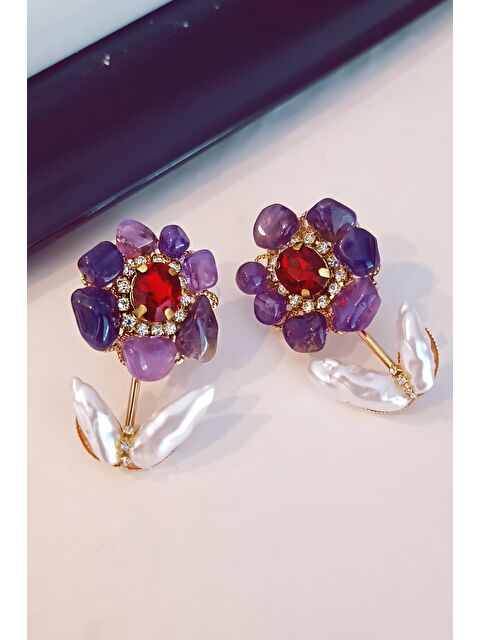 New Obsessions Mother Of Pearl Doğaltaşlı İnci Çiçek Detaylı Küpe - S000156539-20042