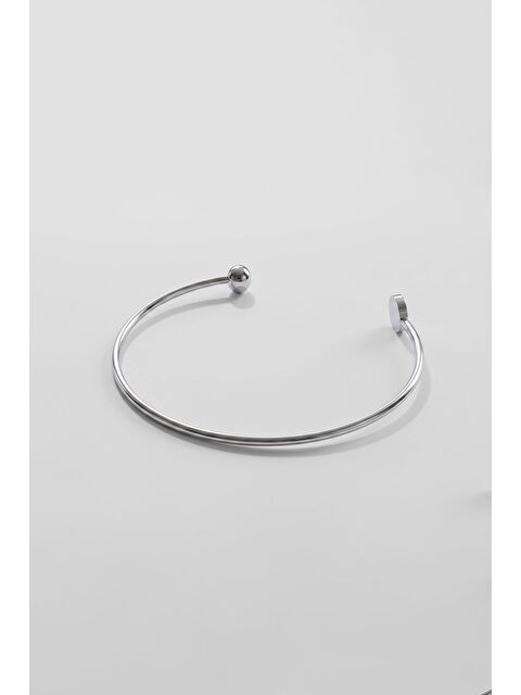 Abluka Online Erkek Top Uçlu İnce Açık Çelik Bileklik Gümüş