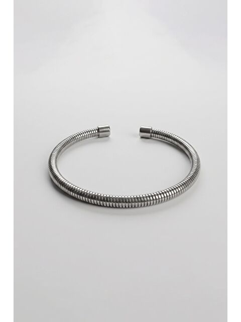 Abluka Online Erkek Spiral Dokulu Kapamasız Çelik Bileklik Gümüş