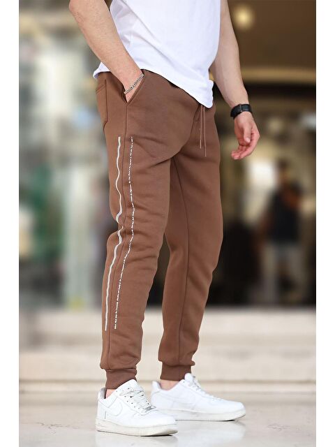 Madmext Kahverengi  Paçası Lastikli Yandan Şeritli  Baskılı Erkek Jogger Eşofman Altı 6551 - S000267574-19413