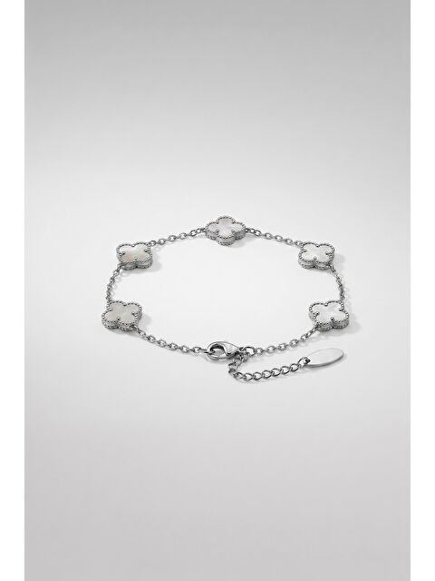 Abluka Online Unisex Minimal Çelik Yonca Bileklik Beyaz