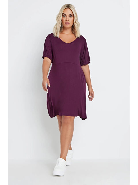 Stil Diva Büyük Beden V Yaka Kolları Lastikli Kısa Elbise 137982 - S000251234-20042