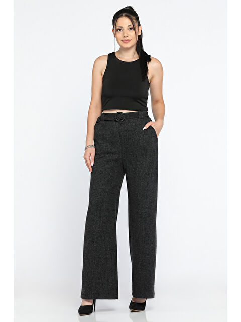 Gülseli Kadın Kışlık Karyağdı Desenli Pile Detaylı Kemerli Palazzo Pantolon - S000299857-19351