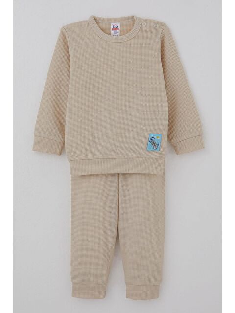 Breeze Erkek Bebek Pijama Takımı Omuzdan Patlı Sevimli Fil Armalı Taş (4 Ay-1 Yaş)